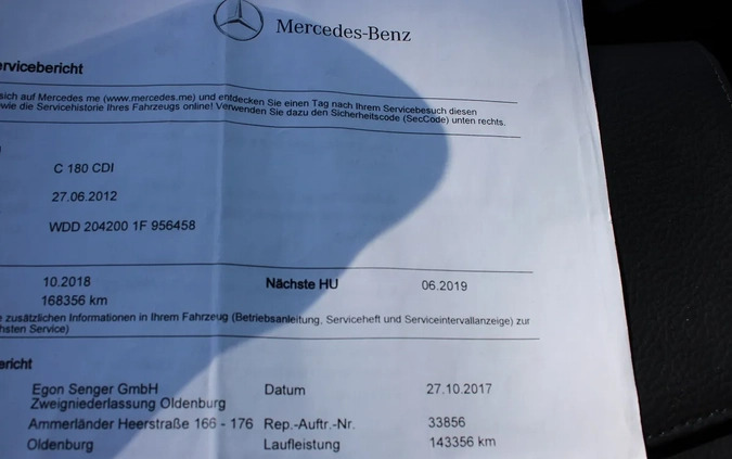 Mercedes-Benz Klasa C cena 42800 przebieg: 215000, rok produkcji 2012 z Sztum małe 667